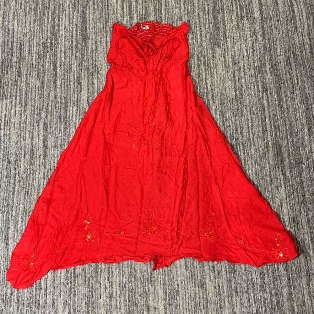 Wayan Natural‎ Wear Womens Size Medium Dress Red Fairy Asymmetrical Hem Smocked